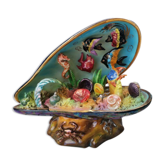 Bedside table lamp mold style vallauris branded cerdazur monaco crustacean decorations 1950