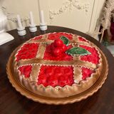 Pie dish - cherry pie decor lid - ceramic ware - vintage