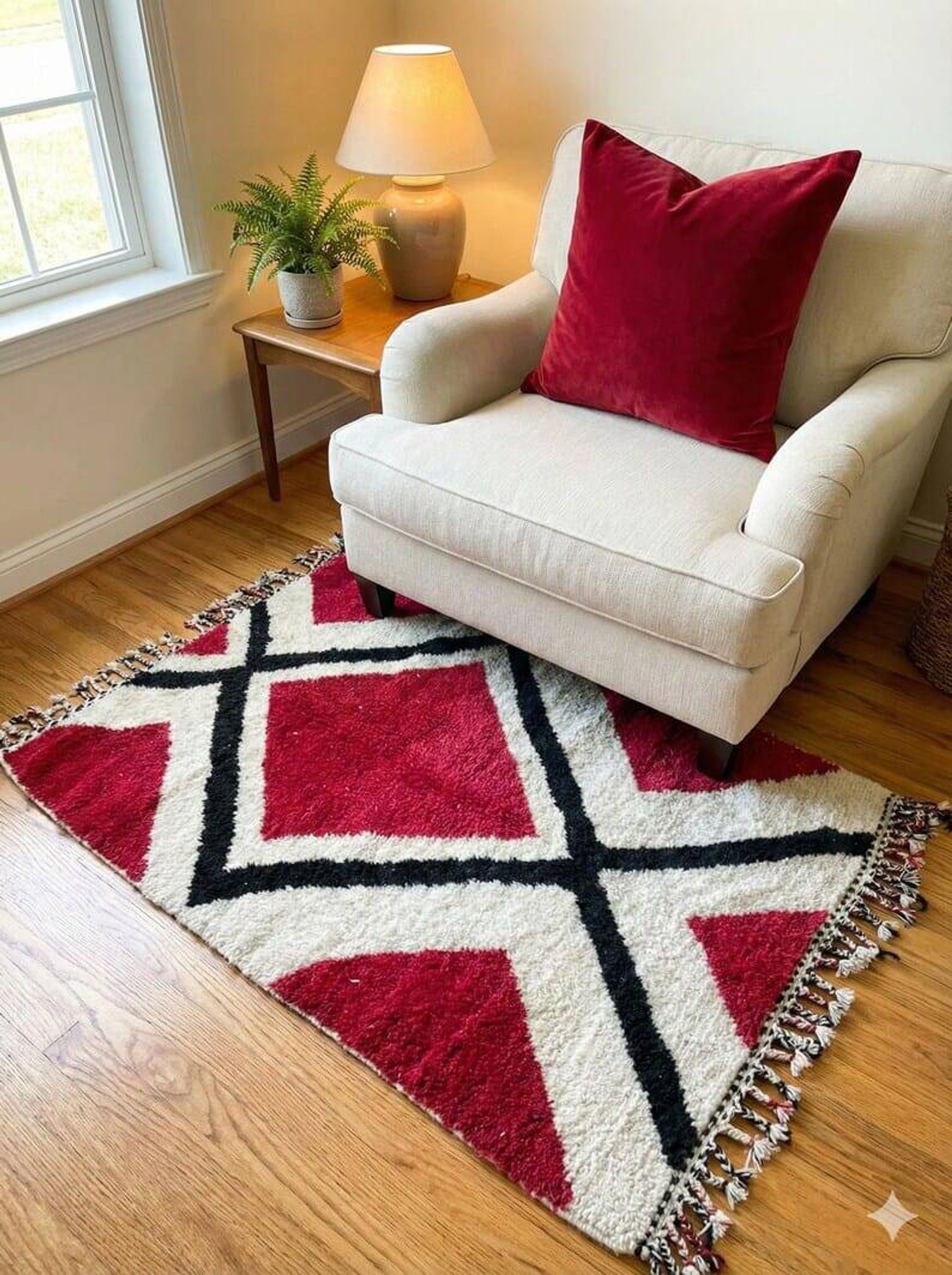 Tapis en laine pure tissé main traditionnelle artisanale 2/3 m