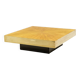 Coffee table in straw marquetry and brass. Contemporary.