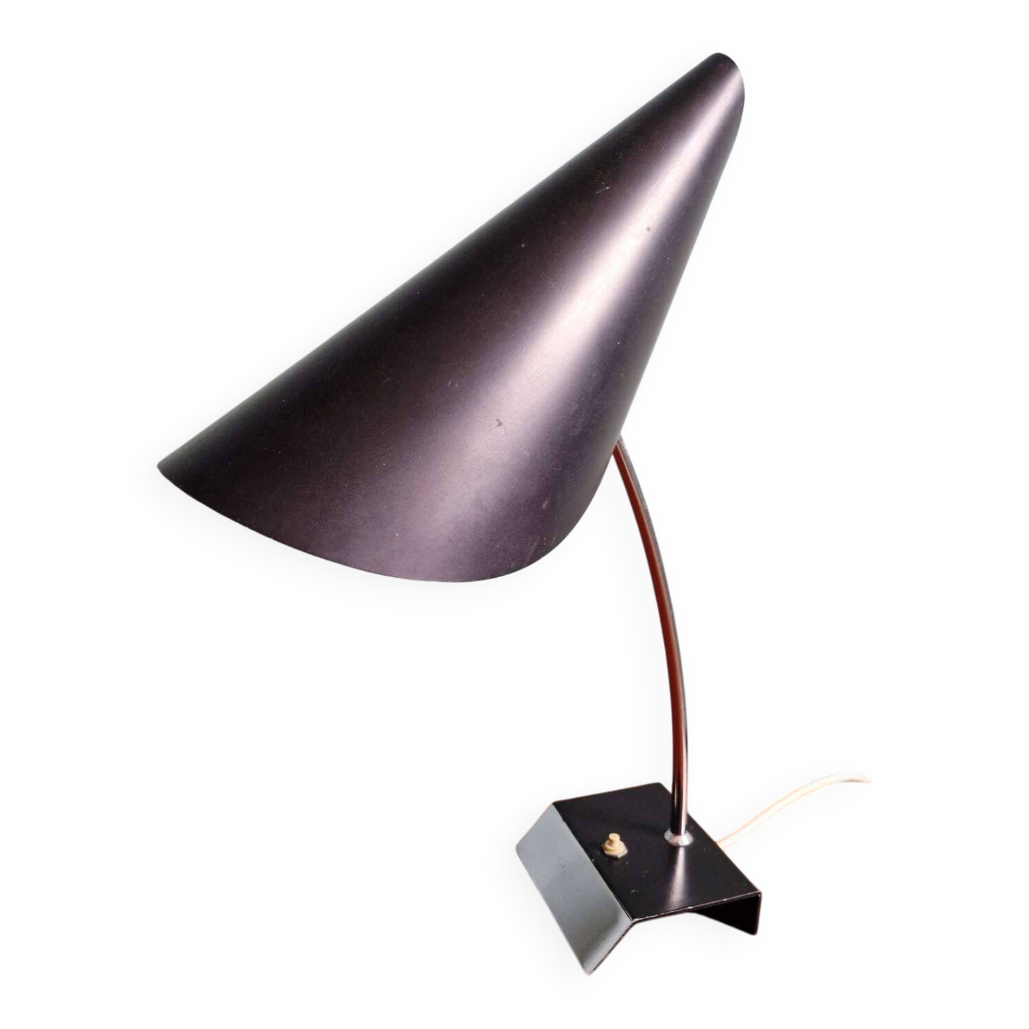 Chrome and black lacquered metal desk lamp, design by Josef Hurka, Napako, 1950.