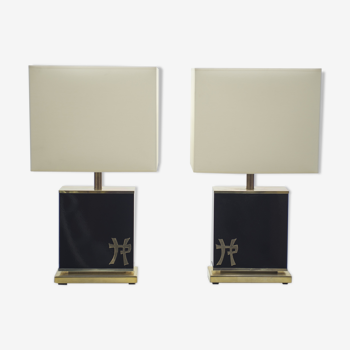 Pair of lacquered lamps brass J.C. Mahey 1970