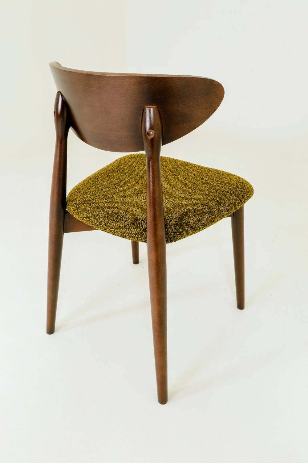 Set of 6 Modern Beech Wood Dining Chair, Yellow Bouclè, Dark Wood