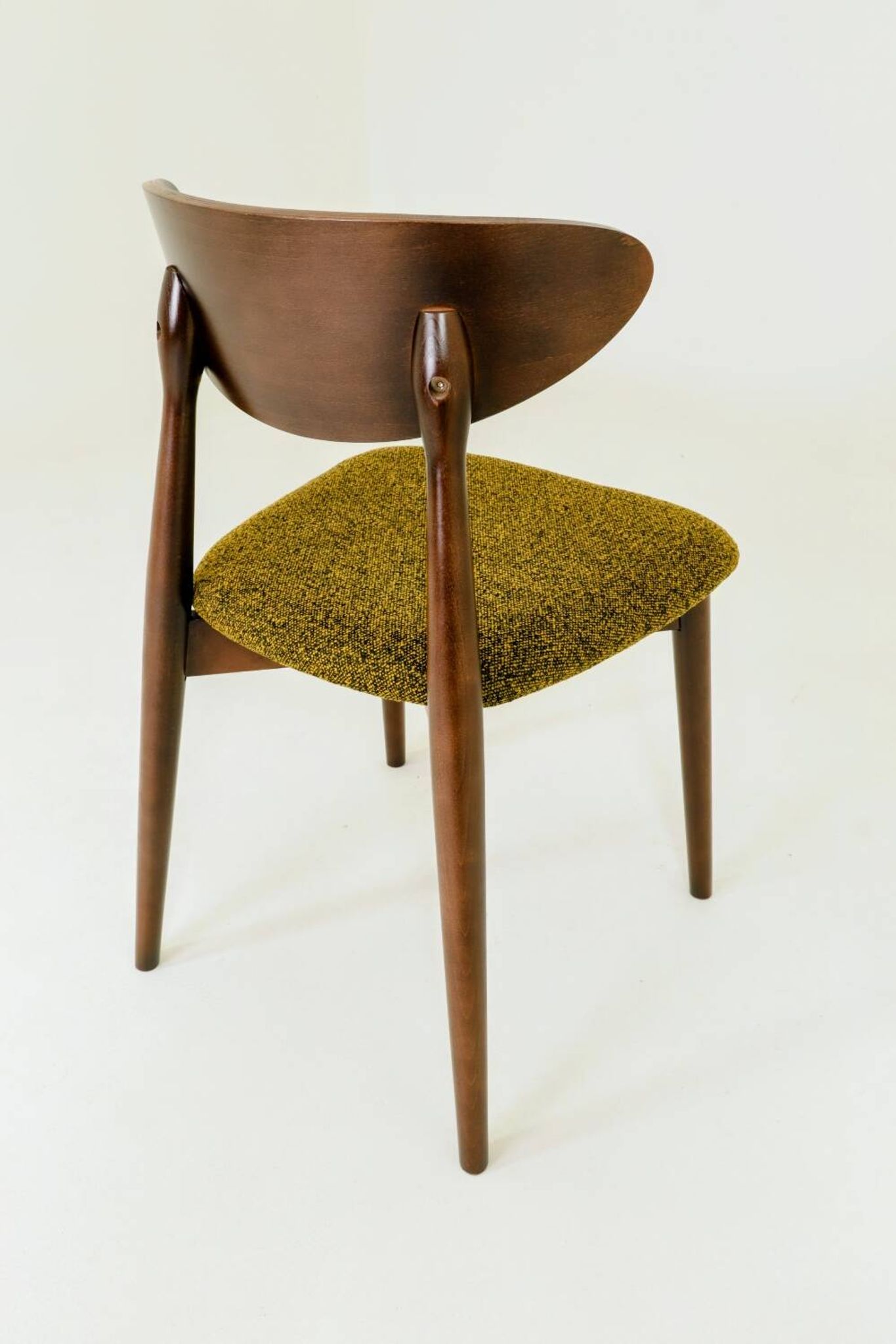 Set of 6 Modern Beech Wood Dining Chair, Yellow Bouclè, Dark Wood
