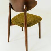 Set of 6 Modern Beech Wood Dining Chair, Yellow Bouclè, Dark Wood