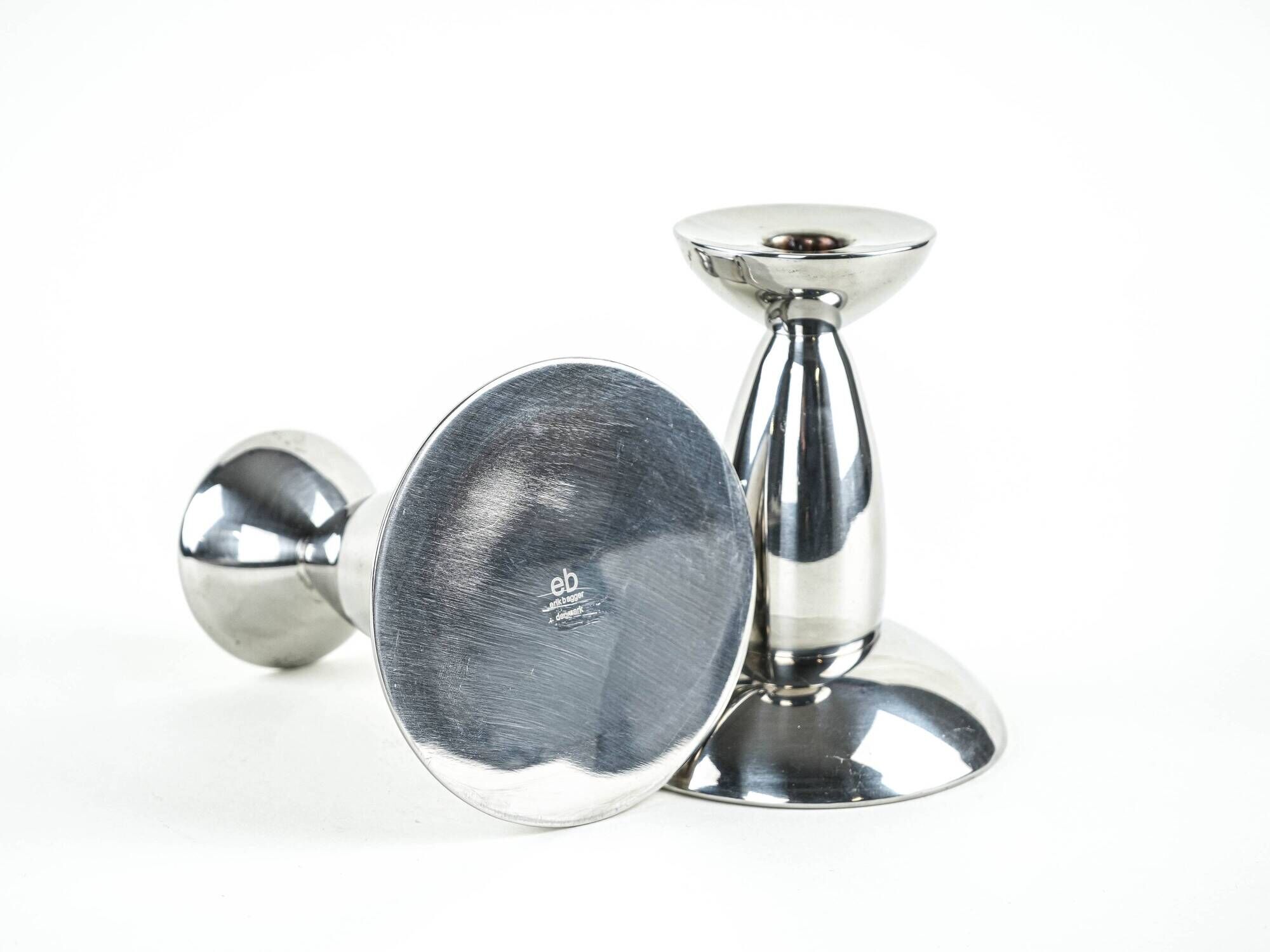 Pair of Chrome Candlesticks, Industrial Minimalist Design, European, 1970s