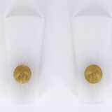 Pair of white and gold wall lights, sun decor, 1950s