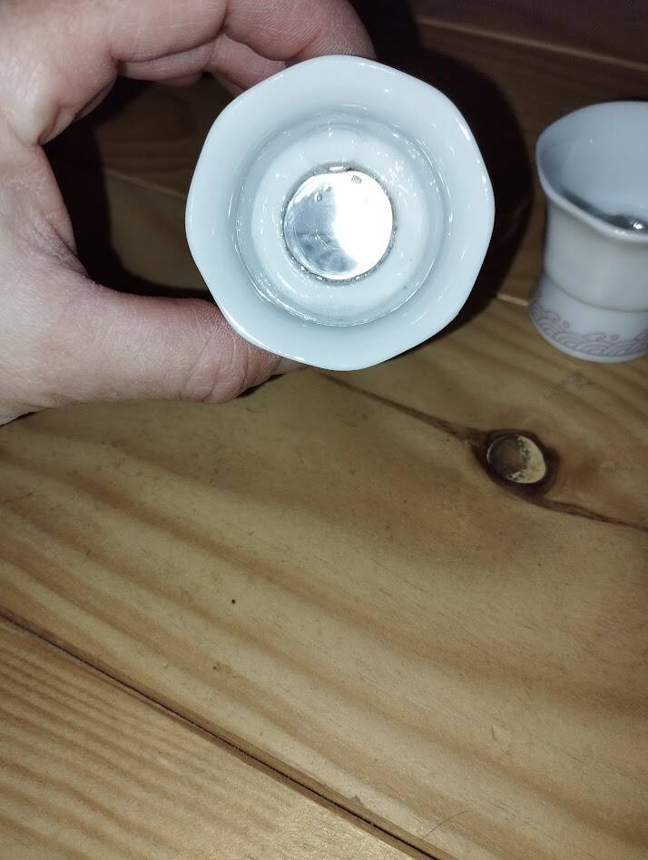 Pair of antique glass egg cups – Floral & insect decoration – Po