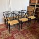 Set of 6 black wooden chairs with straw seats – Bistro style