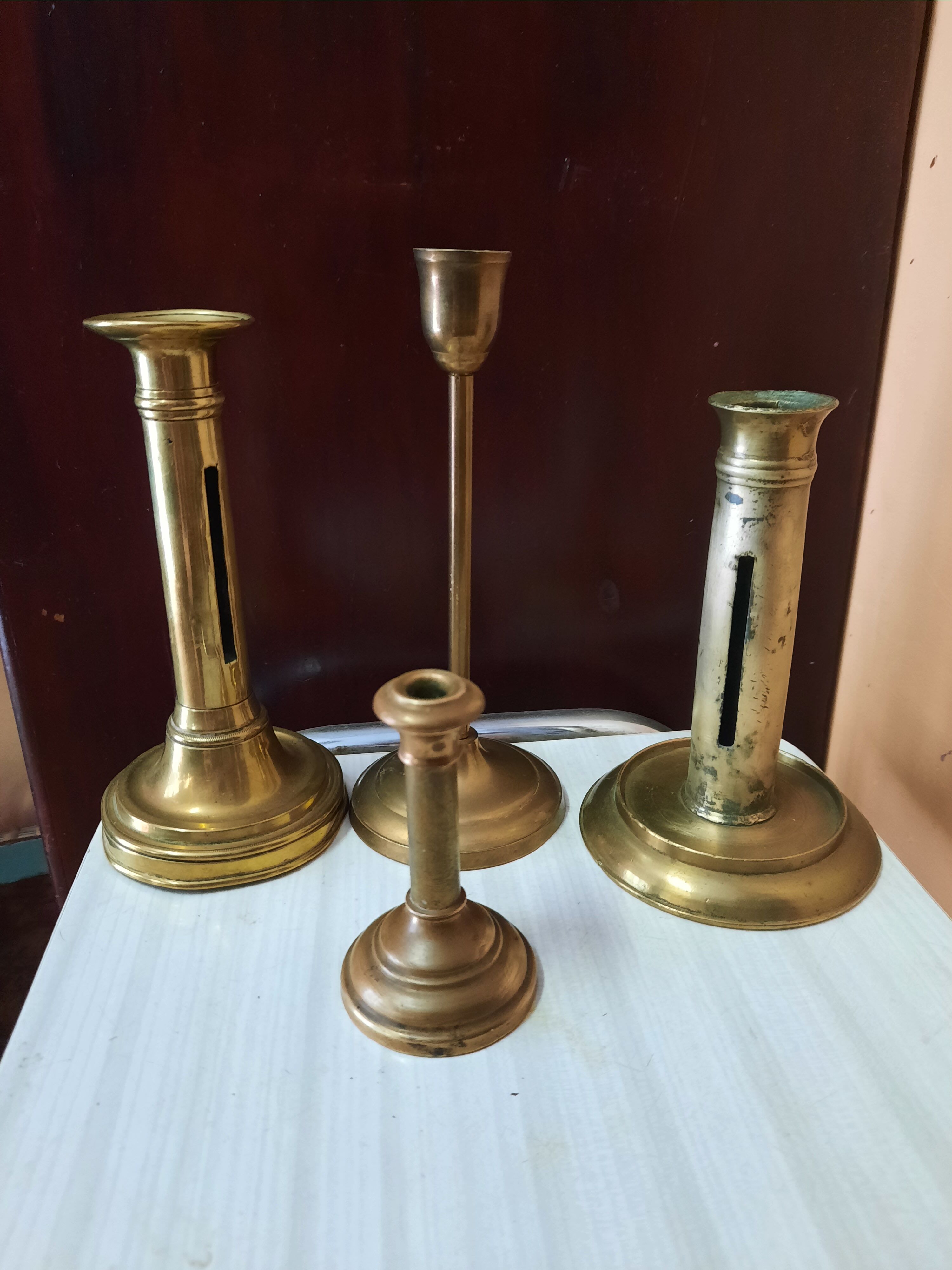Set of brass candle holders