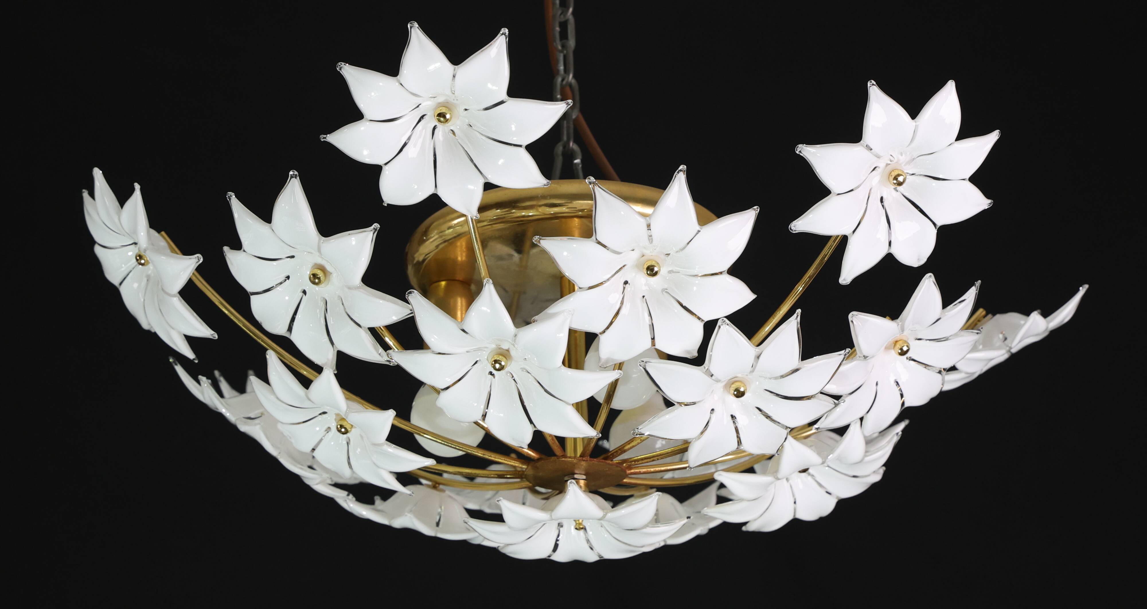 Wonderful Murano Ceiling Light White Flowers, 1970