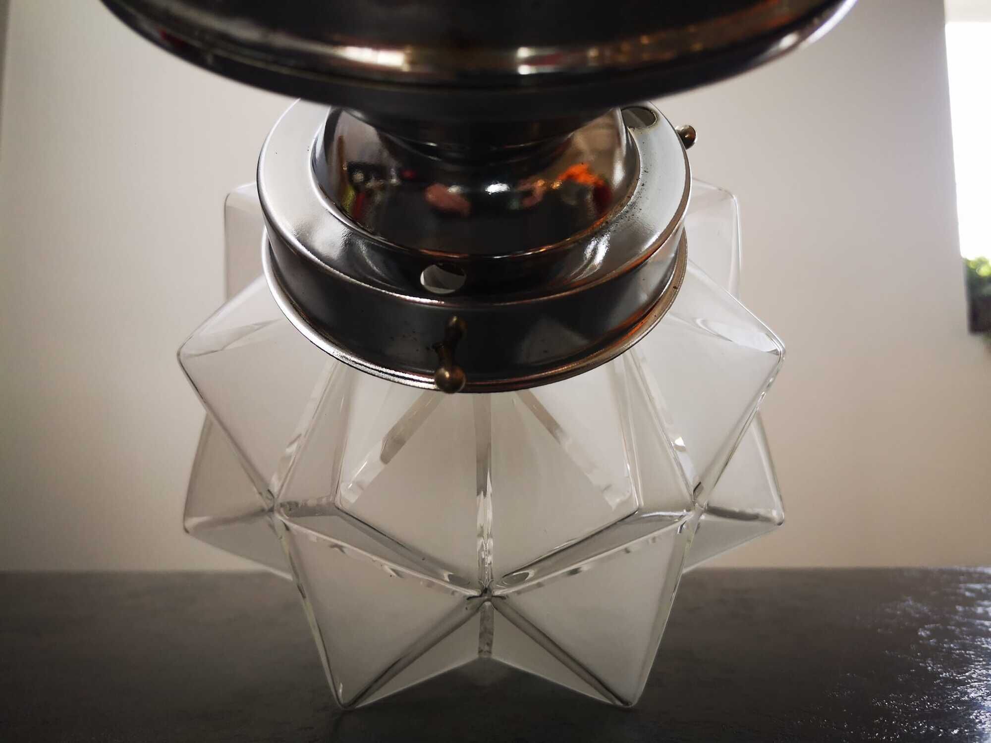Old lamp globe opalescent glass rare model Ø 18 cm ART DECO 1930 POLYEDRE 96 faces STARS