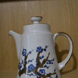 Théière en grès branche avec  fleurs bleues