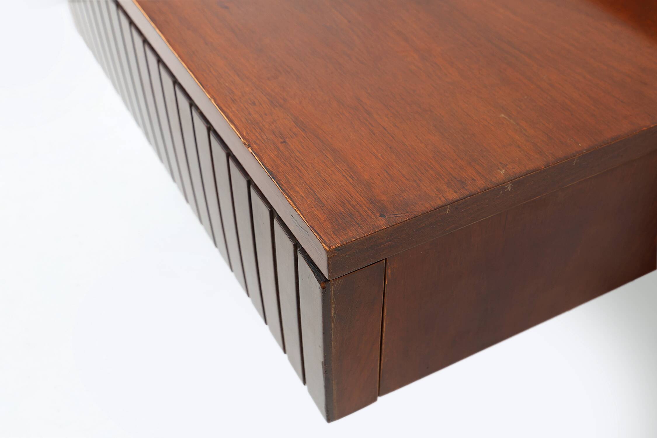 Mid-century Wall-mounted console in wood with brass details, Italy 1960s