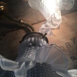 Glass wall light and brass swan collar, 1900