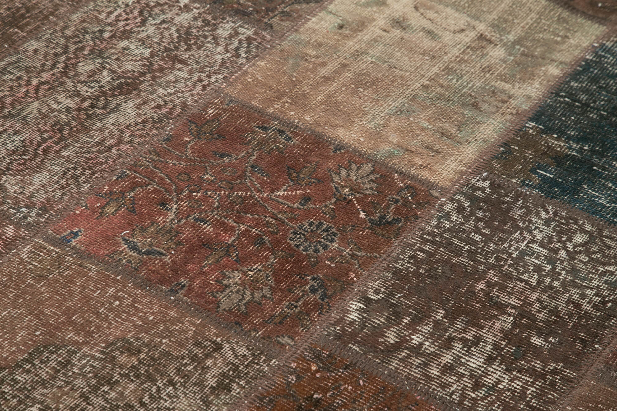 Handwoven oriental overdyed 202 cm x 298 cm brown patchwork carpet