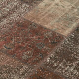 Handwoven oriental overdyed 202 cm x 298 cm brown patchwork carpet