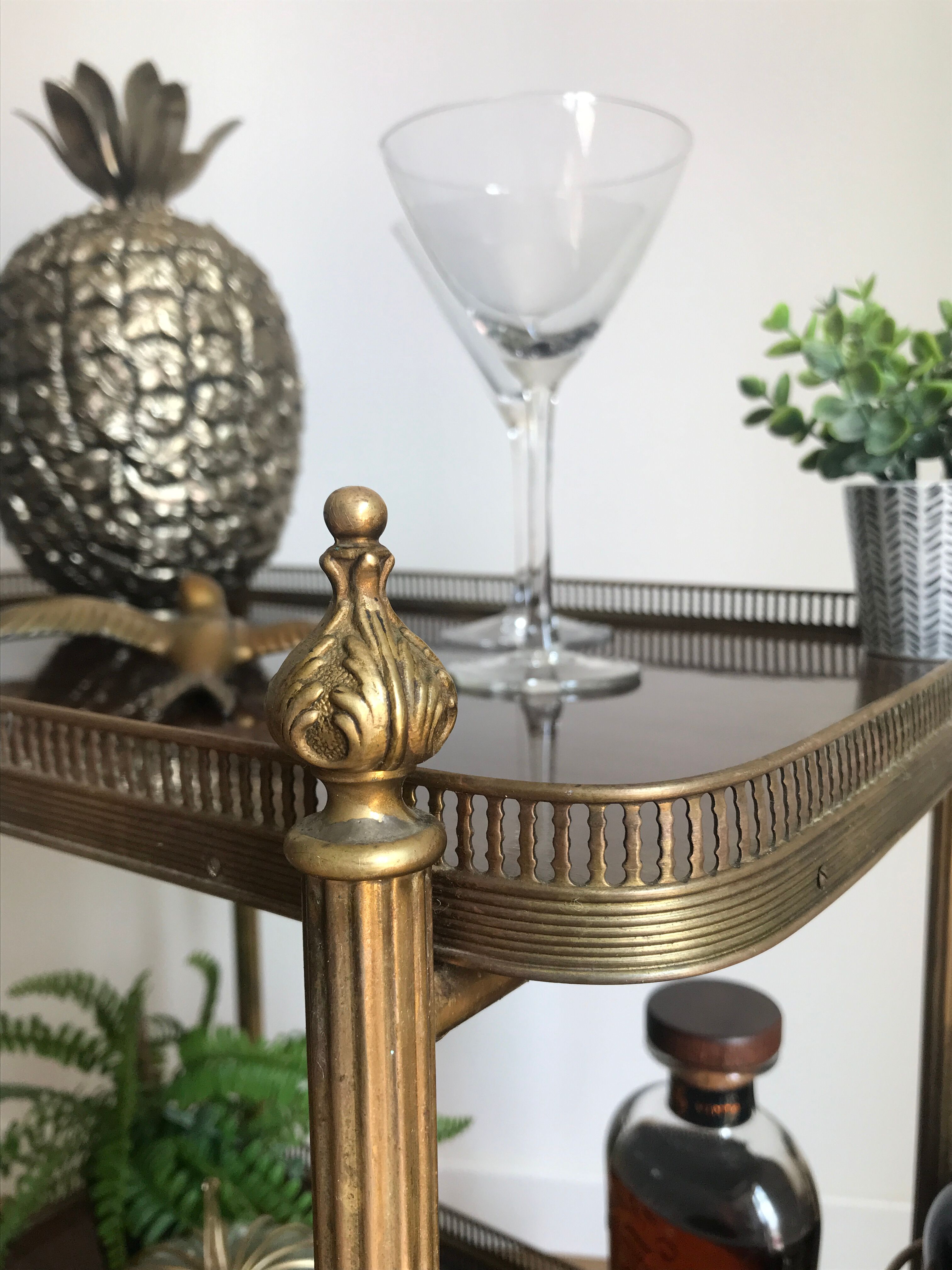 Service bar with vintage wheels in formica and brass 60s
