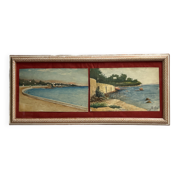 Daloni, pair of watercolors of the Mediterranean seaside, 20th century frame