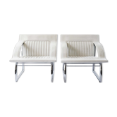 Pair of De Sede Armchairs in White Leather and Steel, Switzerland 1970's