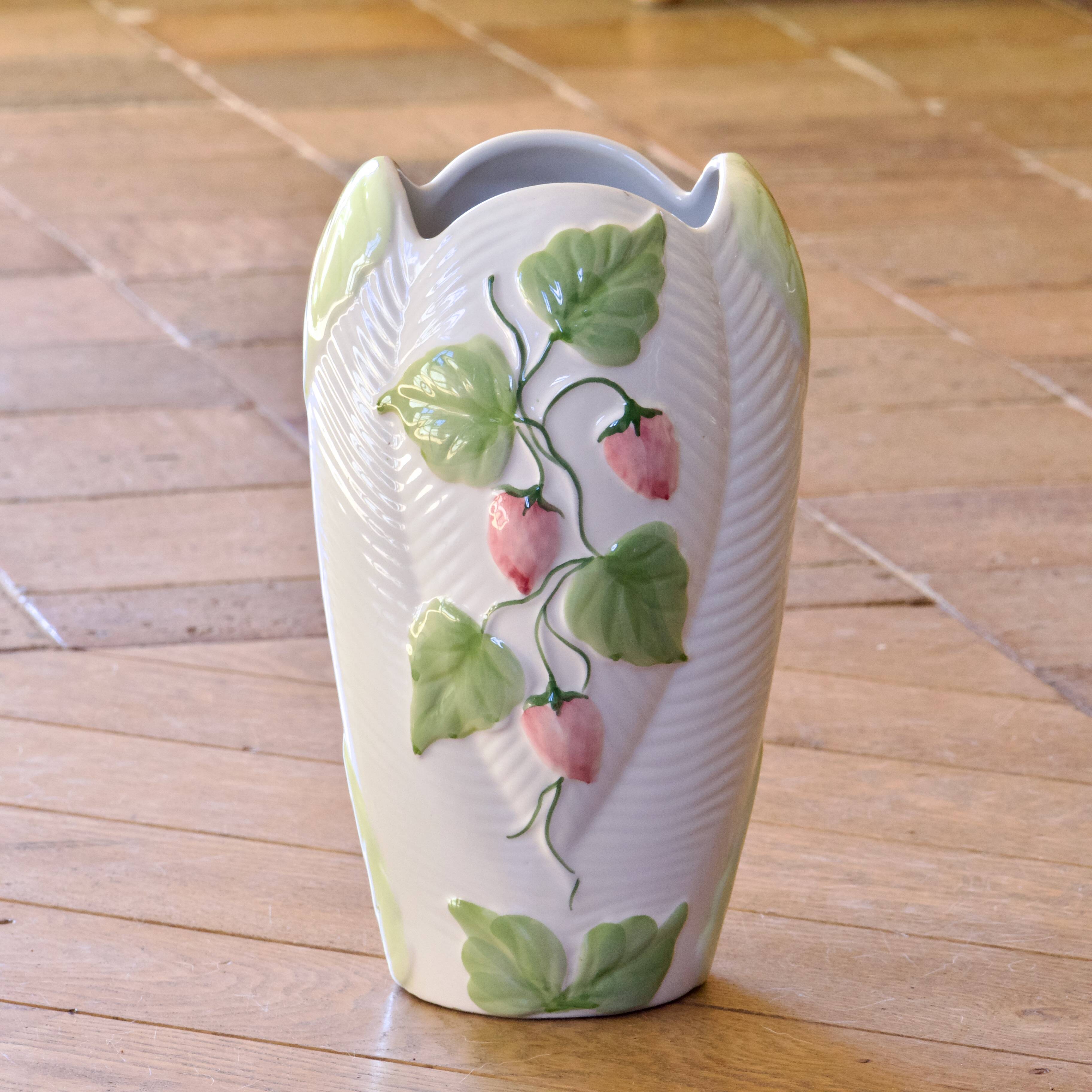 Large vintage strawberry-shaped earthenware vase