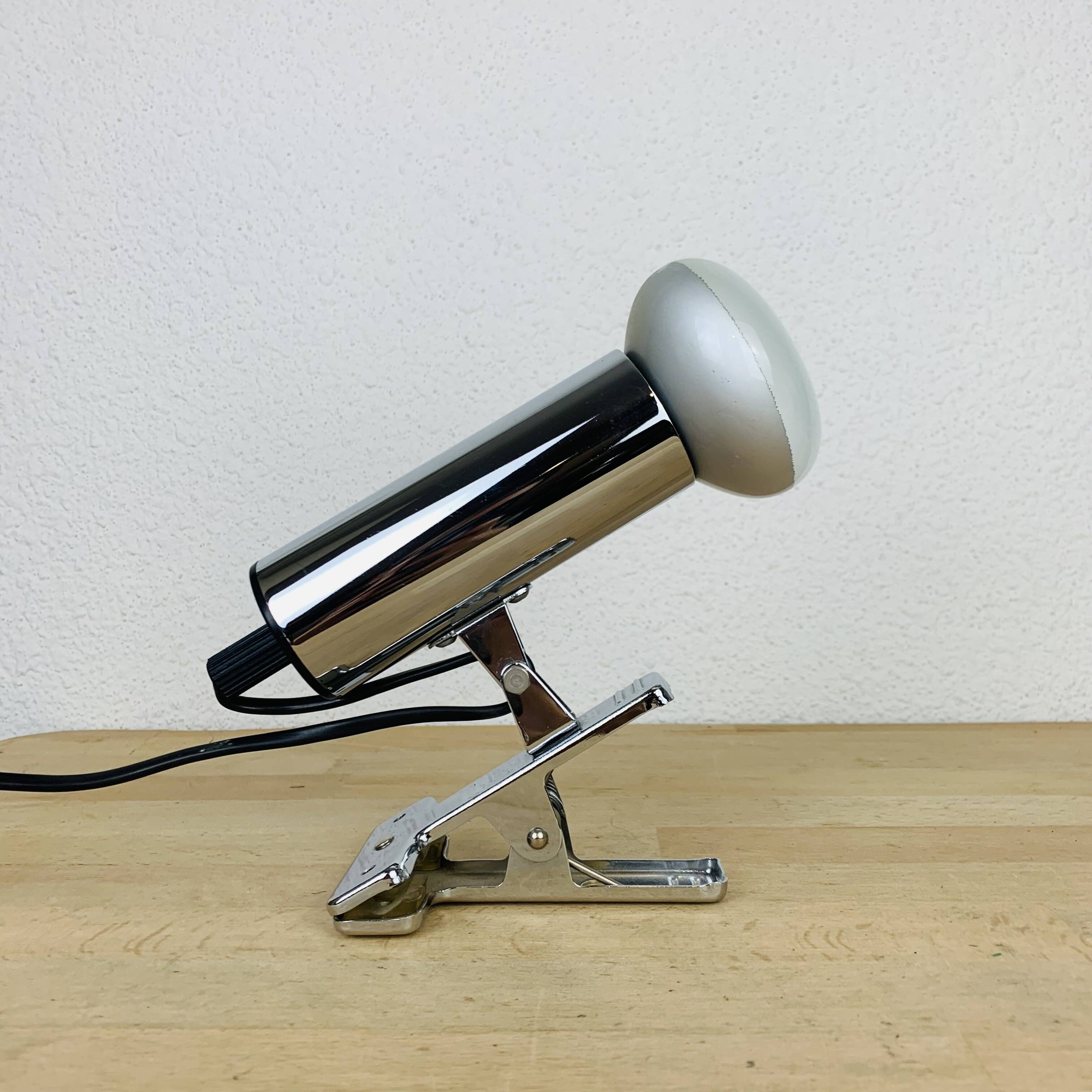 Targetti chrome metal spot light 70's, clamp lamp