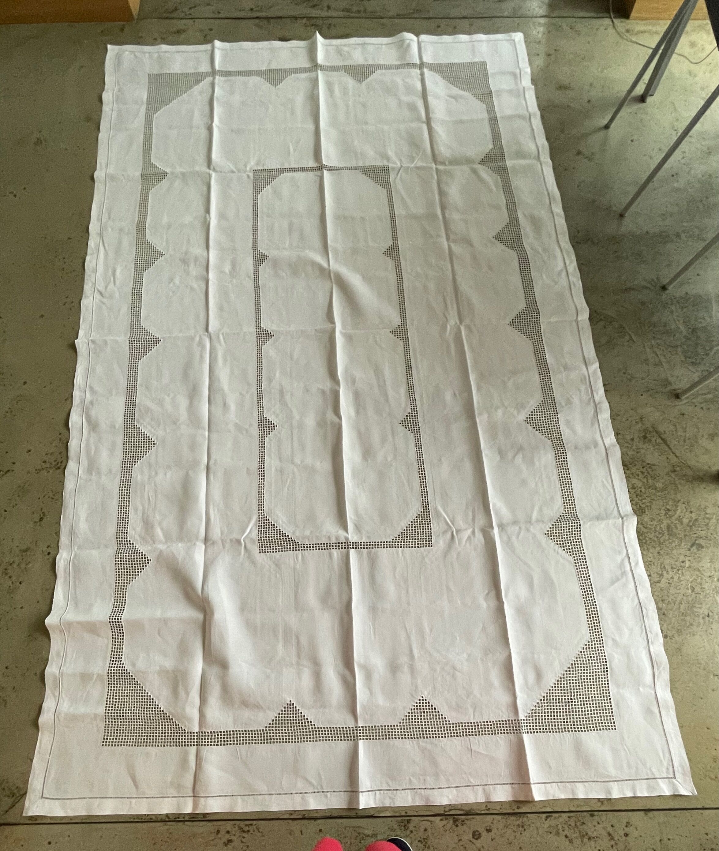 Art Deco hand-embroidered thread tablecloth