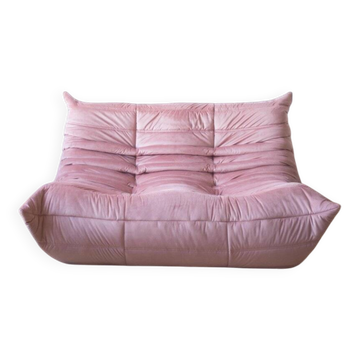 Pink Pearl Velvet Togo 2-Seat attributed to Michel Ducaroy for Ligne Roset