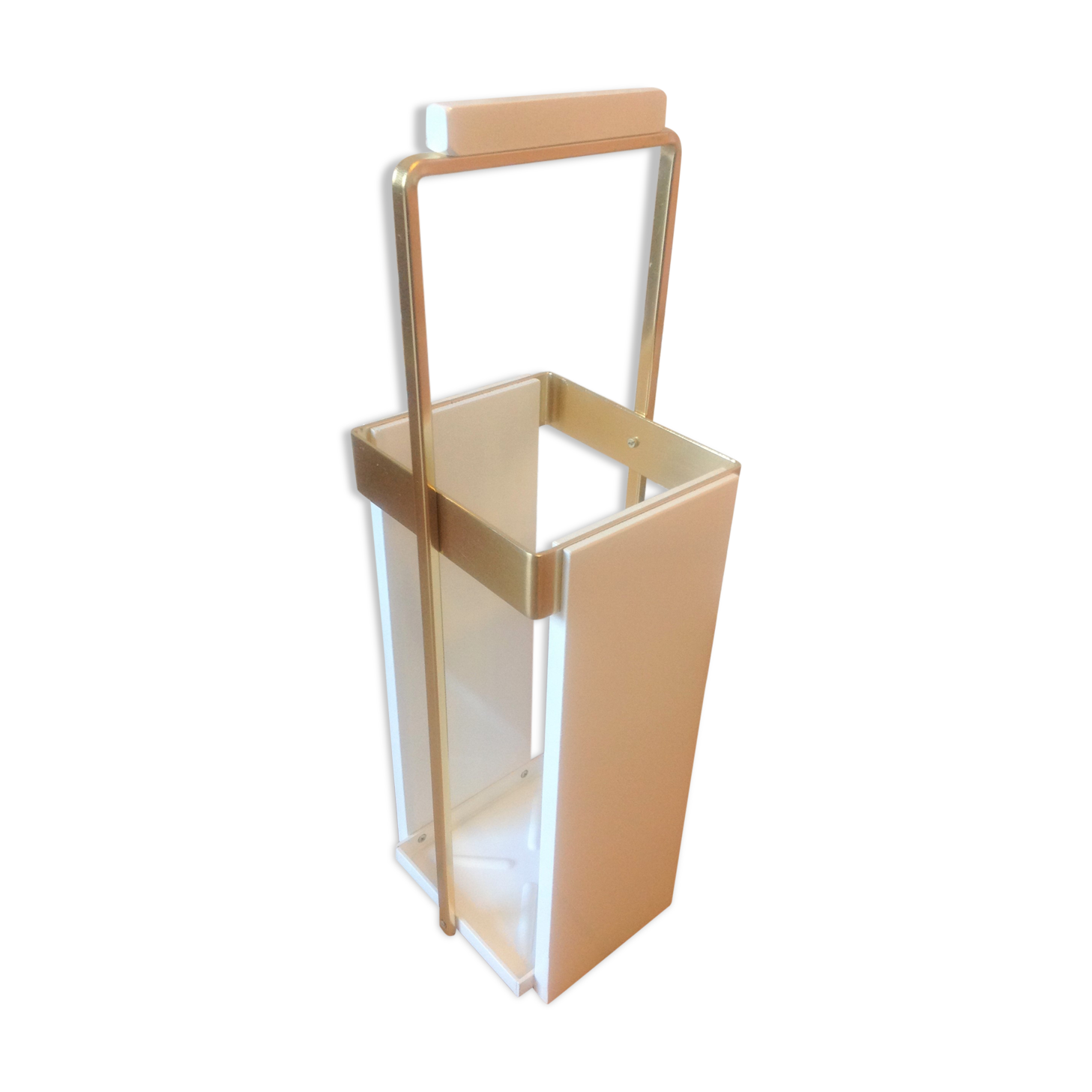 White lacquered wood and brass umbrella stand / vintage 60s-70s