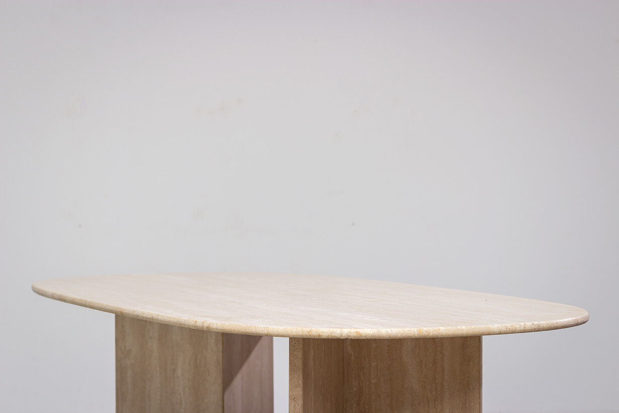 1970 oval architectural travertine dining table