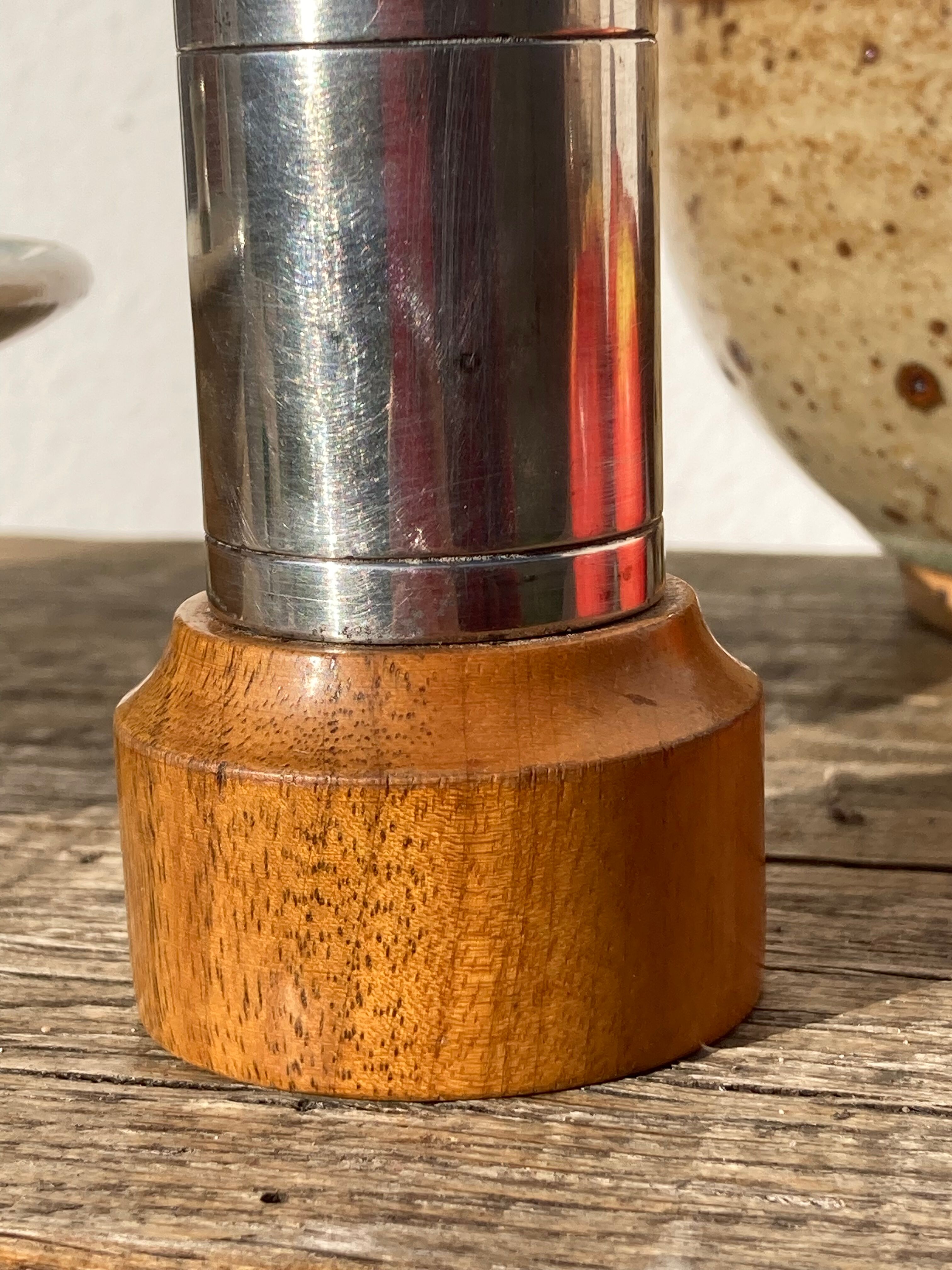 Peugeot pepper tree for Christofle in silver metal and vintage wood