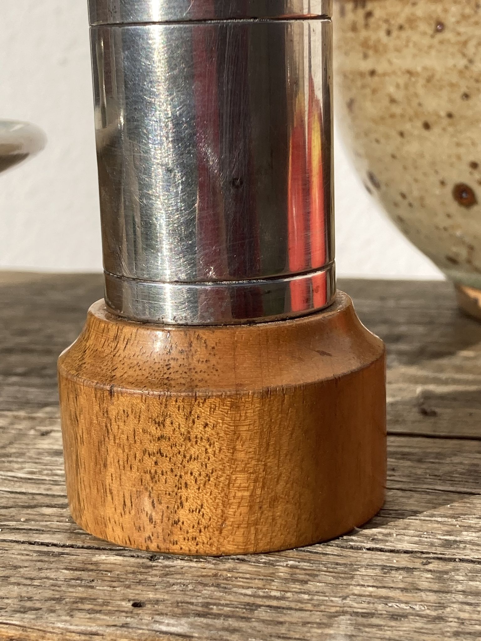 Peugeot pepper tree for Christofle in silver metal and vintage wood