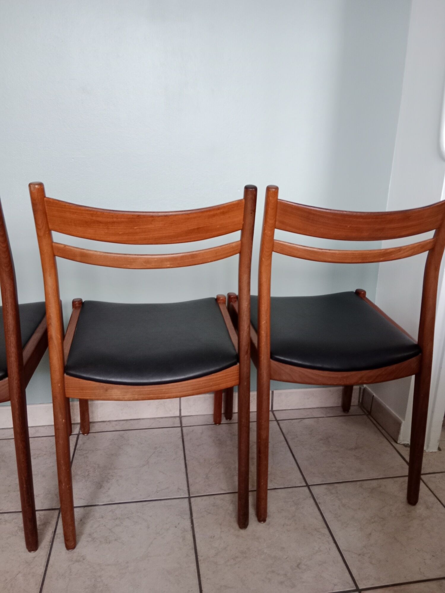 Set or suite of 4 chairs vintage Scandinavian armchairs industrial black solid wood dining room