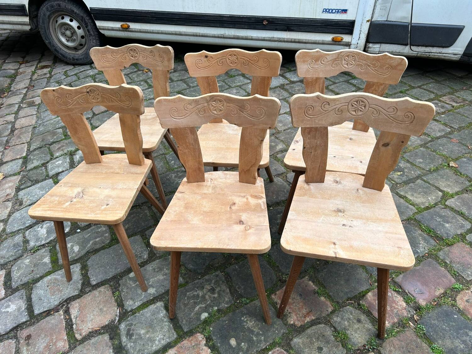 Set of 6 mountain chairs in fir folk art