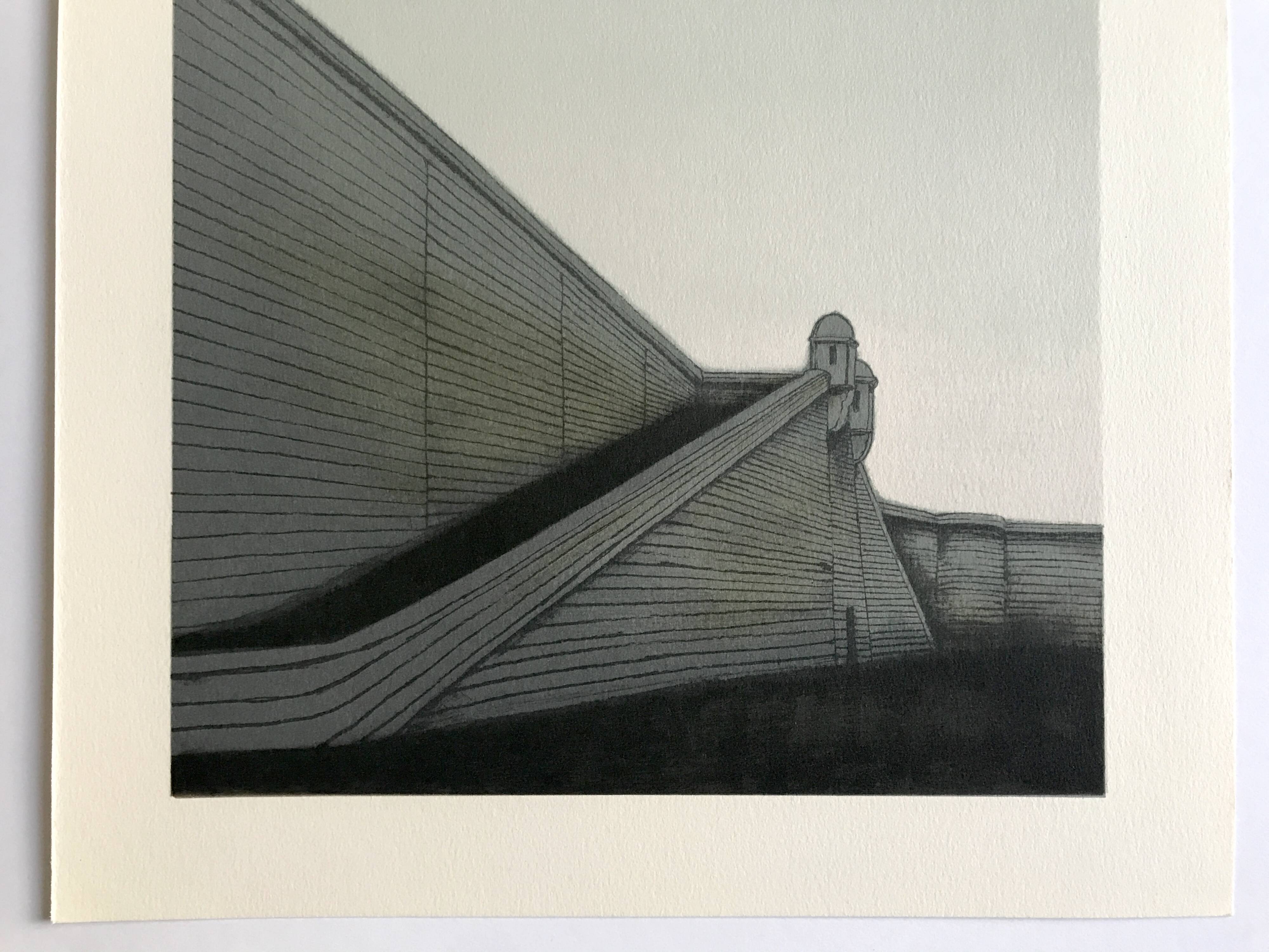 Original lithograph by alain le foll, fortifications, 1978