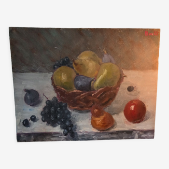 Still life painting with fruit basket