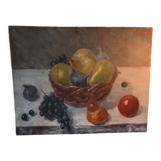 Tableau nature morte au panier de fruits