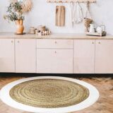 Round carpet in beige white jute 160 cm