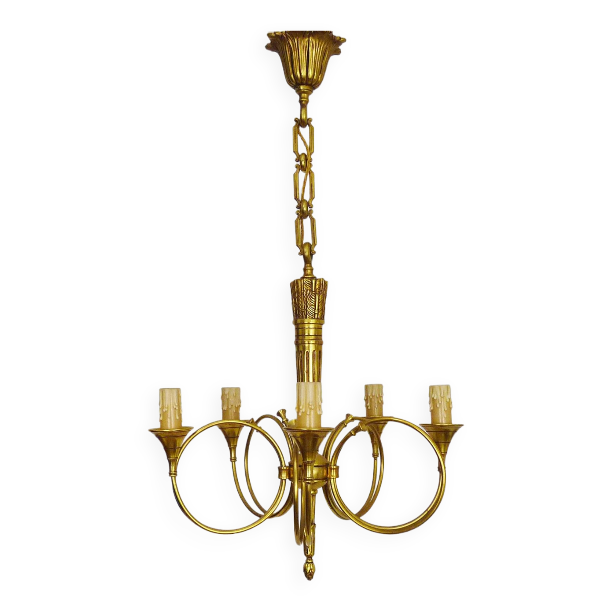 Chandelier Aux Trompes de Chasses in bronze 5 lights Louis XVI-Directoire style