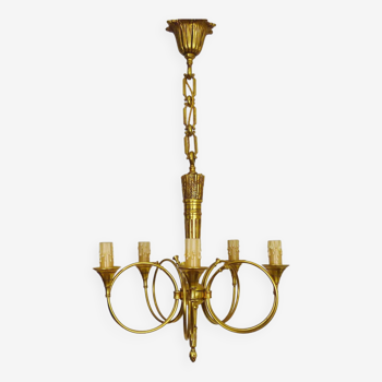 Lustre Aux Trompes de Chasses en bronze 5 feux style Louis XVI-Directoire