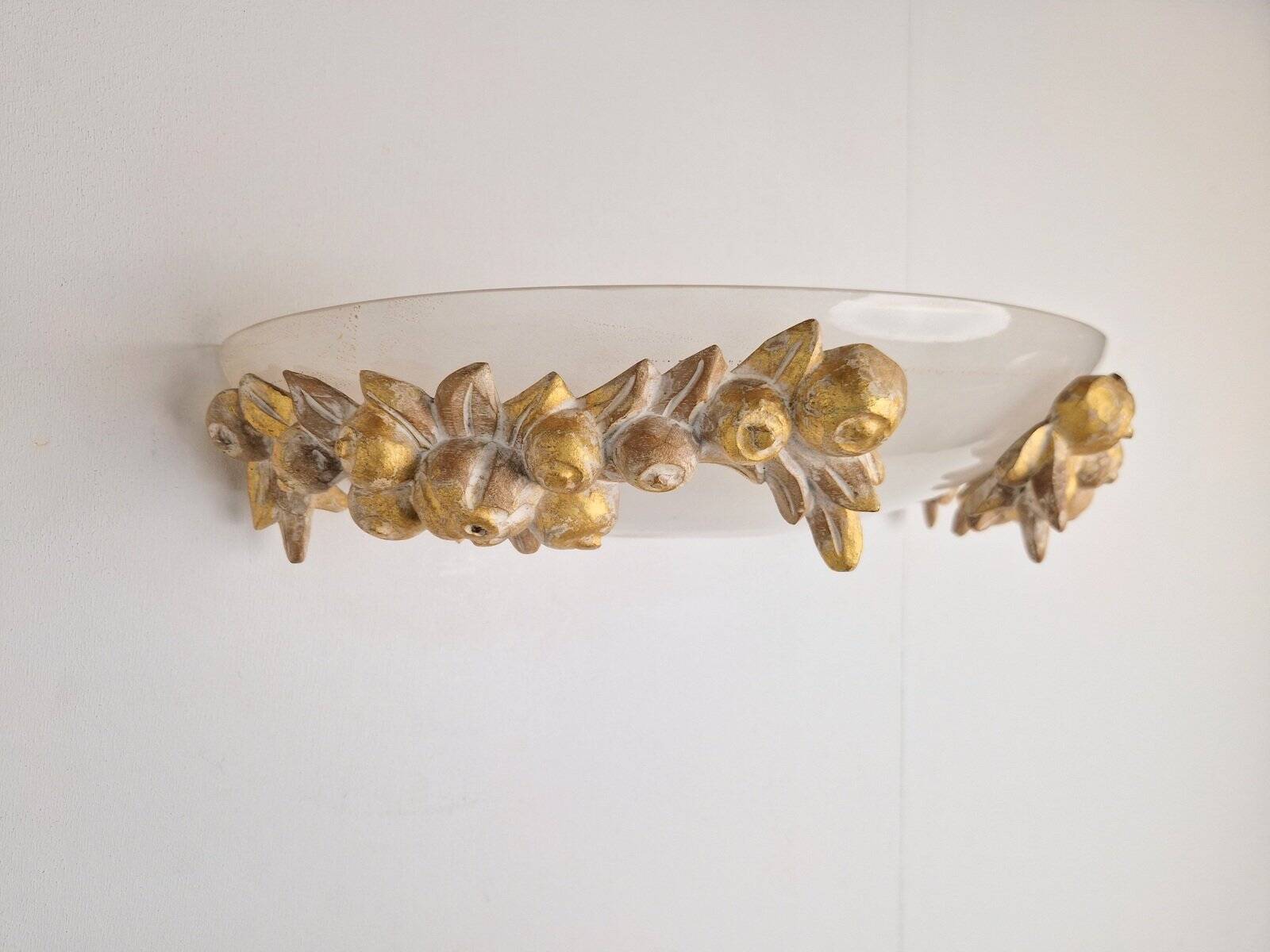 Vintage Bowl Wall Lamps in Goldleaf Murano Glass, Italy, 1970s, Set of 2