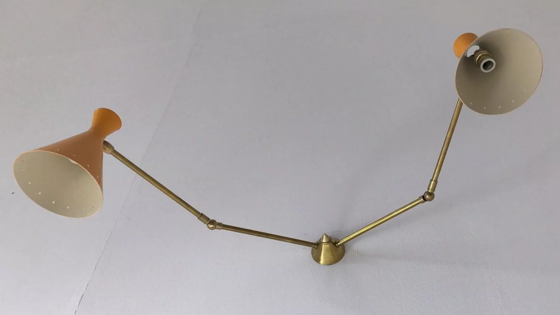 Italian double cone double wall lamp yellow-orange "casserole" from the 50's