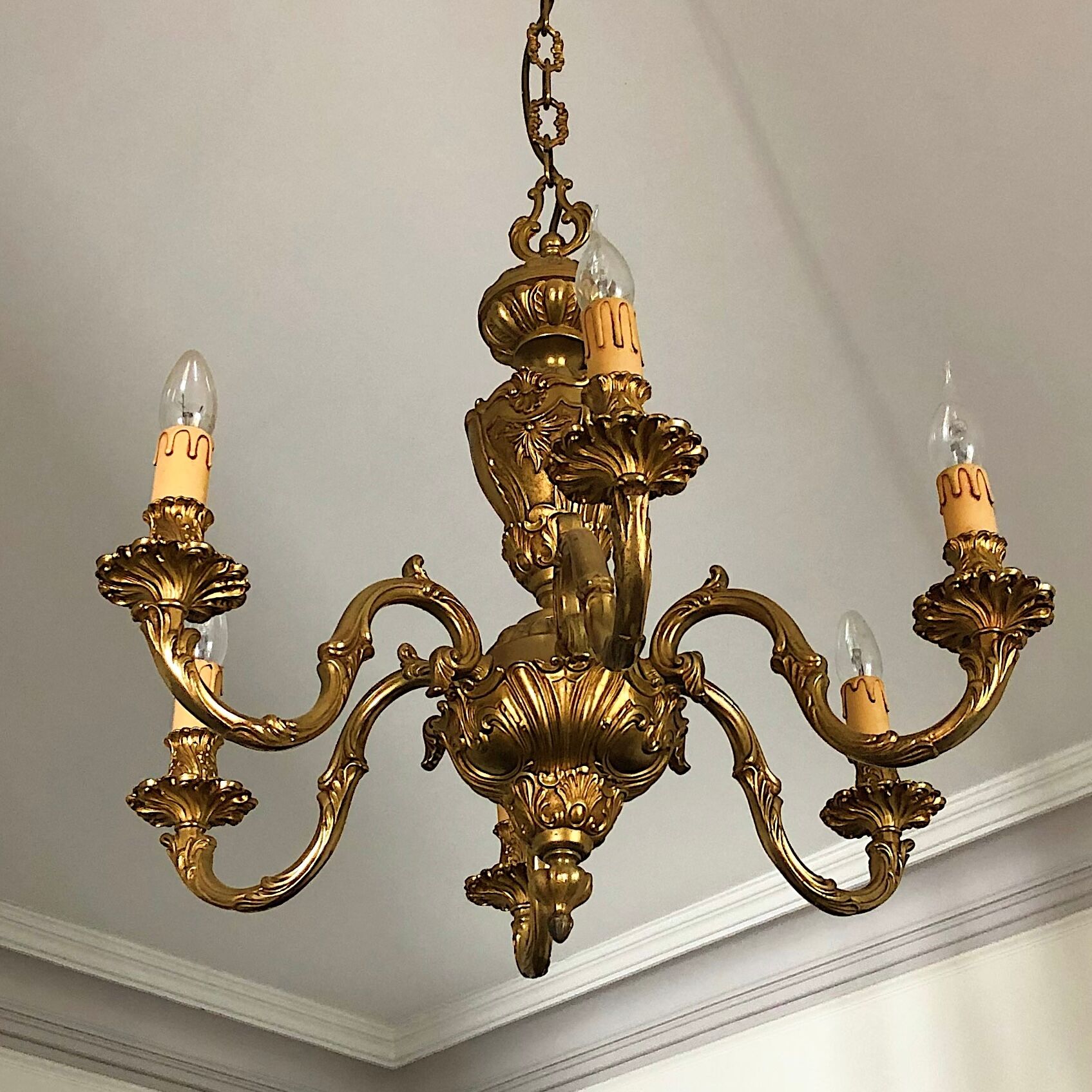 Antique Louis XVI style bronze chandelier, French