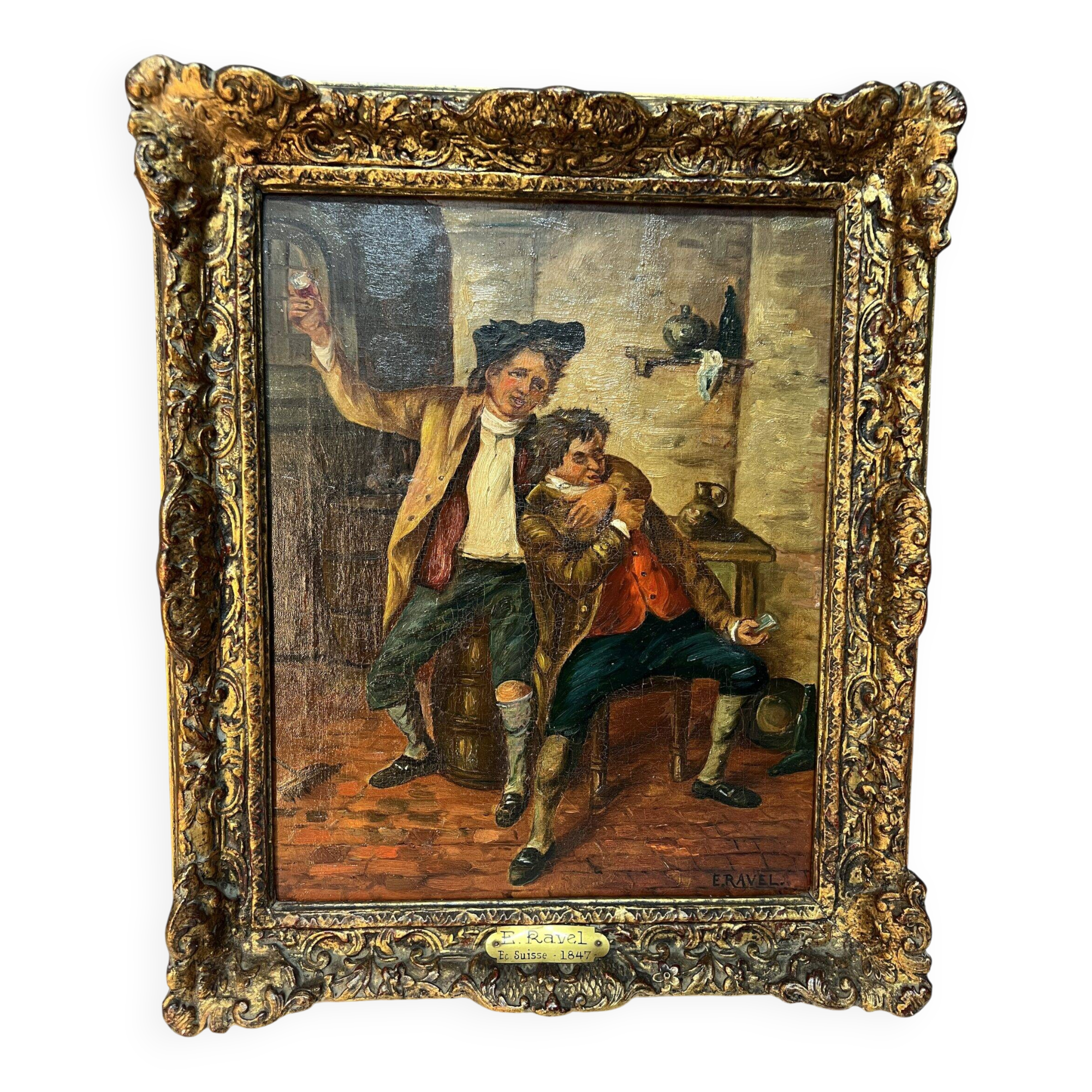 Edouard John E. Ravel is an artist born in Switzerland in 1847 and died in 1920, HST tavern scene