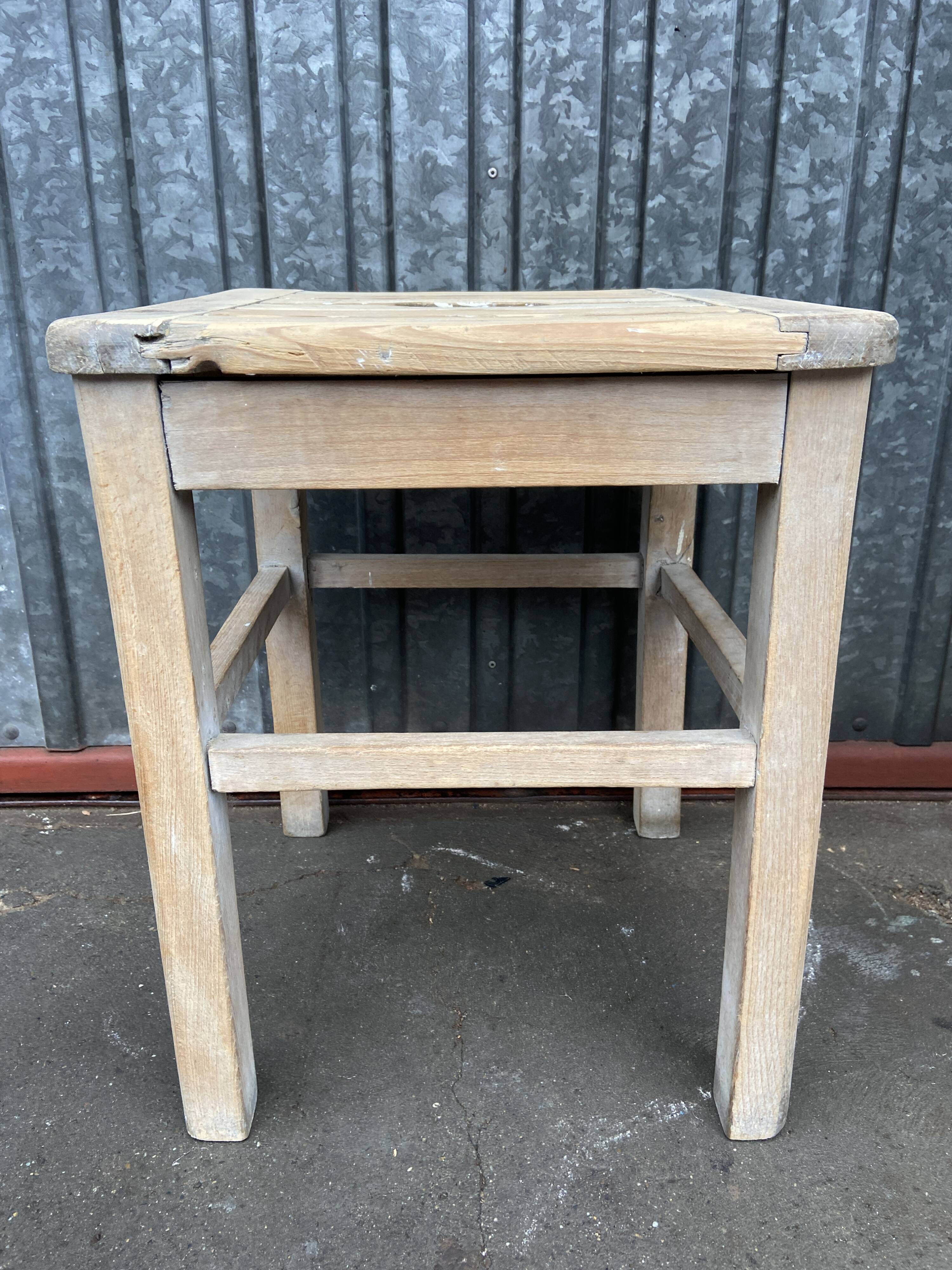 Rustic stool vintage raw natural wood 1950s