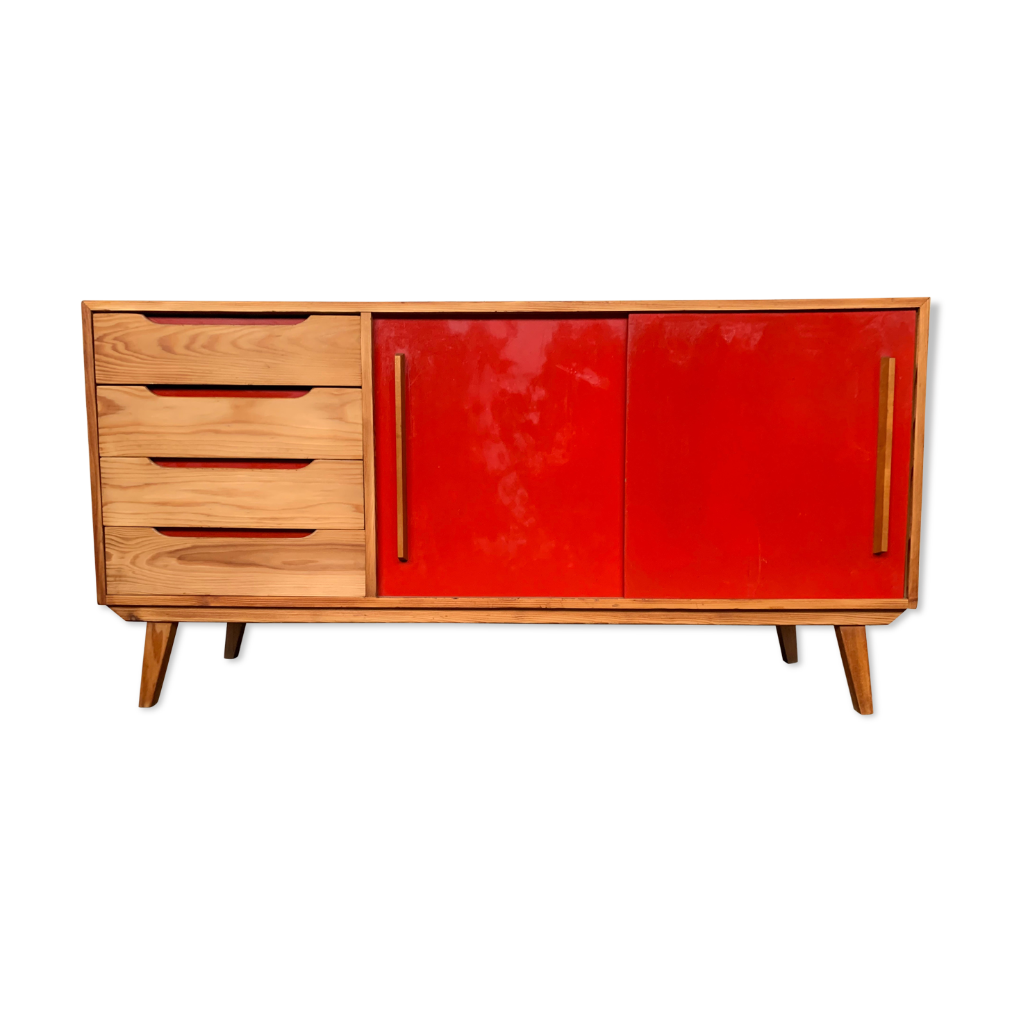 Enfilade vintage moderniste pieds compas 150 cm années 1950
