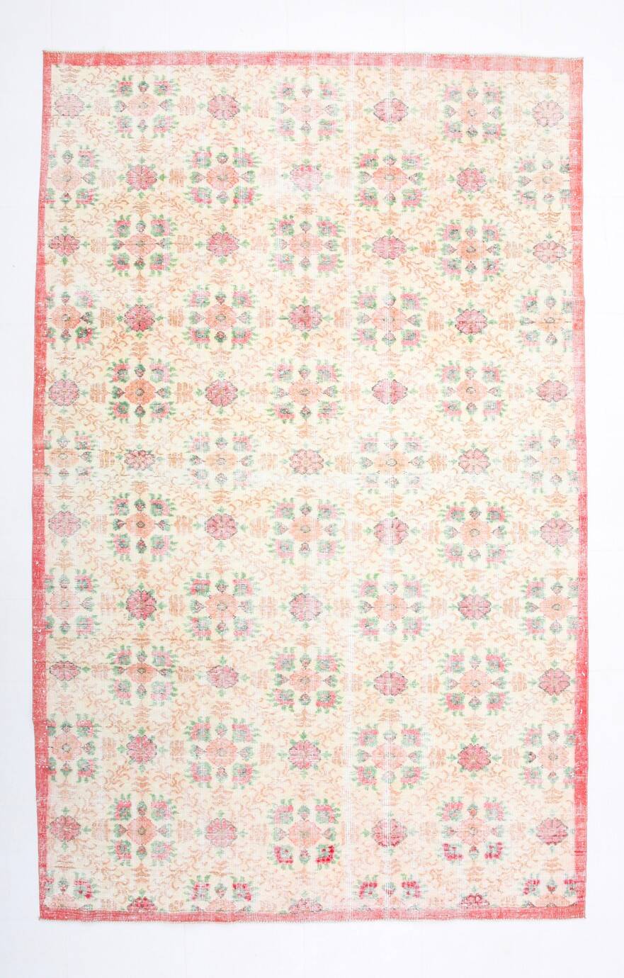 6x10 Vintage Beige & Powder Pink Floral Handmade Vintage Rug, 186x295 Cm