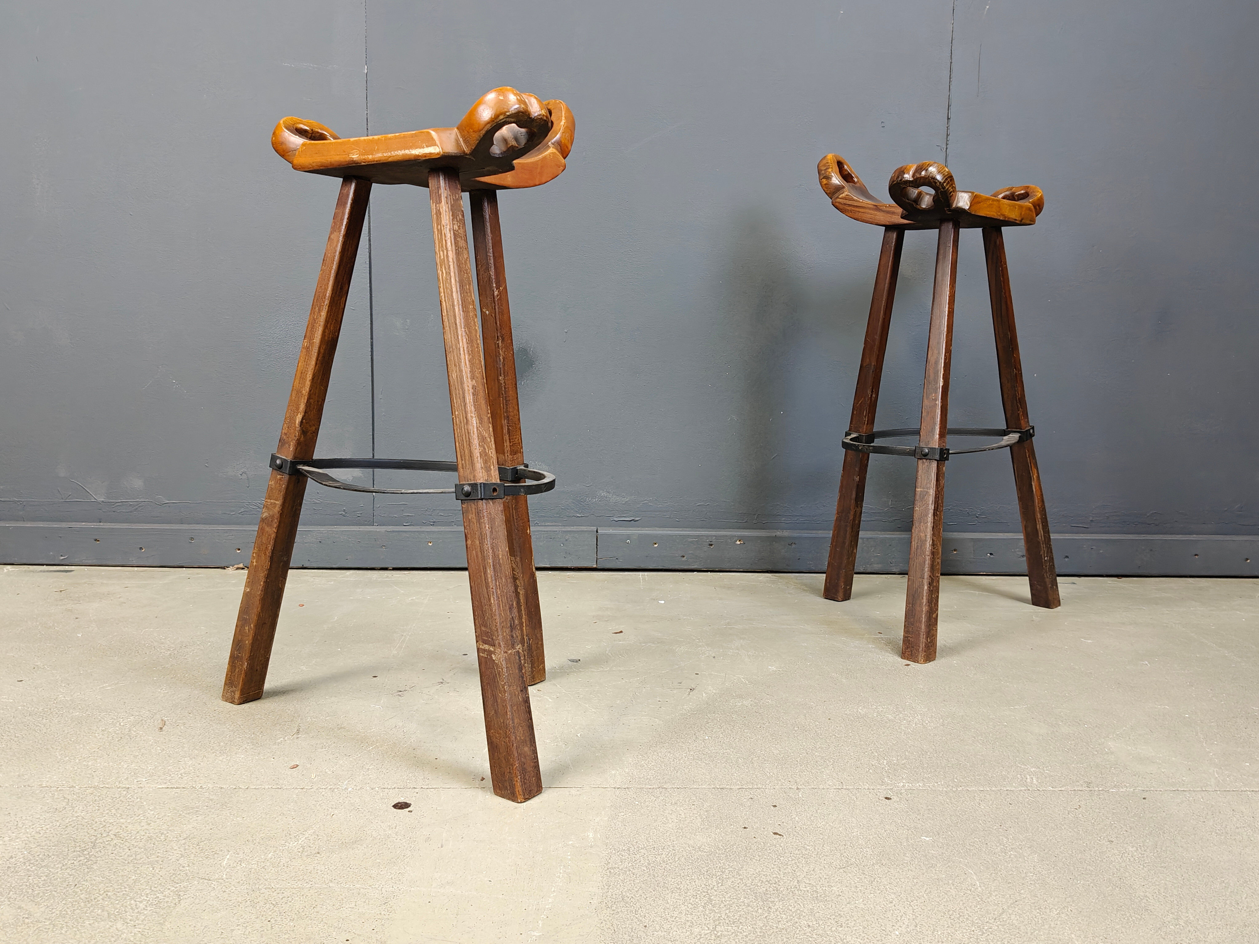 Mid-century brutalist bar stools - set of 8, 1960s