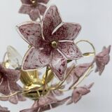Chandelier with mourn glass pink flowers , 1970s