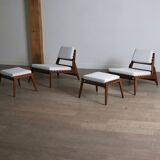 Heinz Heger Hellerau hunting chairs with ottoman, Germany 1950s
